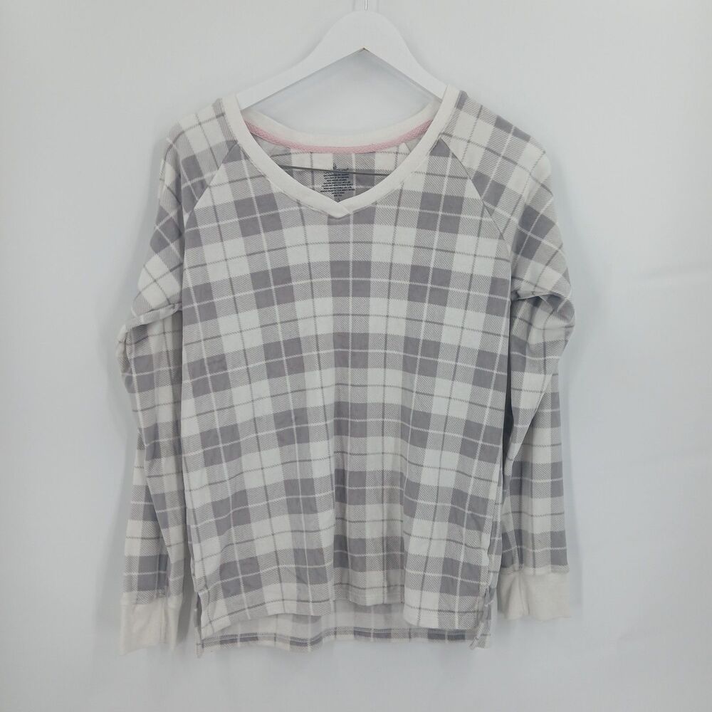 Cuddl Duds Womens Plaid Long Sleeve Pajama Top Size Small Gray Pink